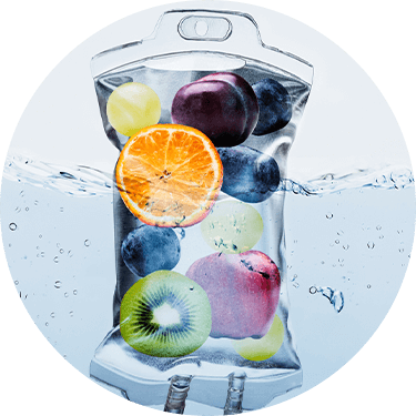 Fresh fruit inside a vitamin infusion therapy bag.