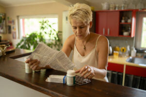 A woman is taking testosterone supplements during menopause as part of her prescribed medication for managing menopausal symptoms.