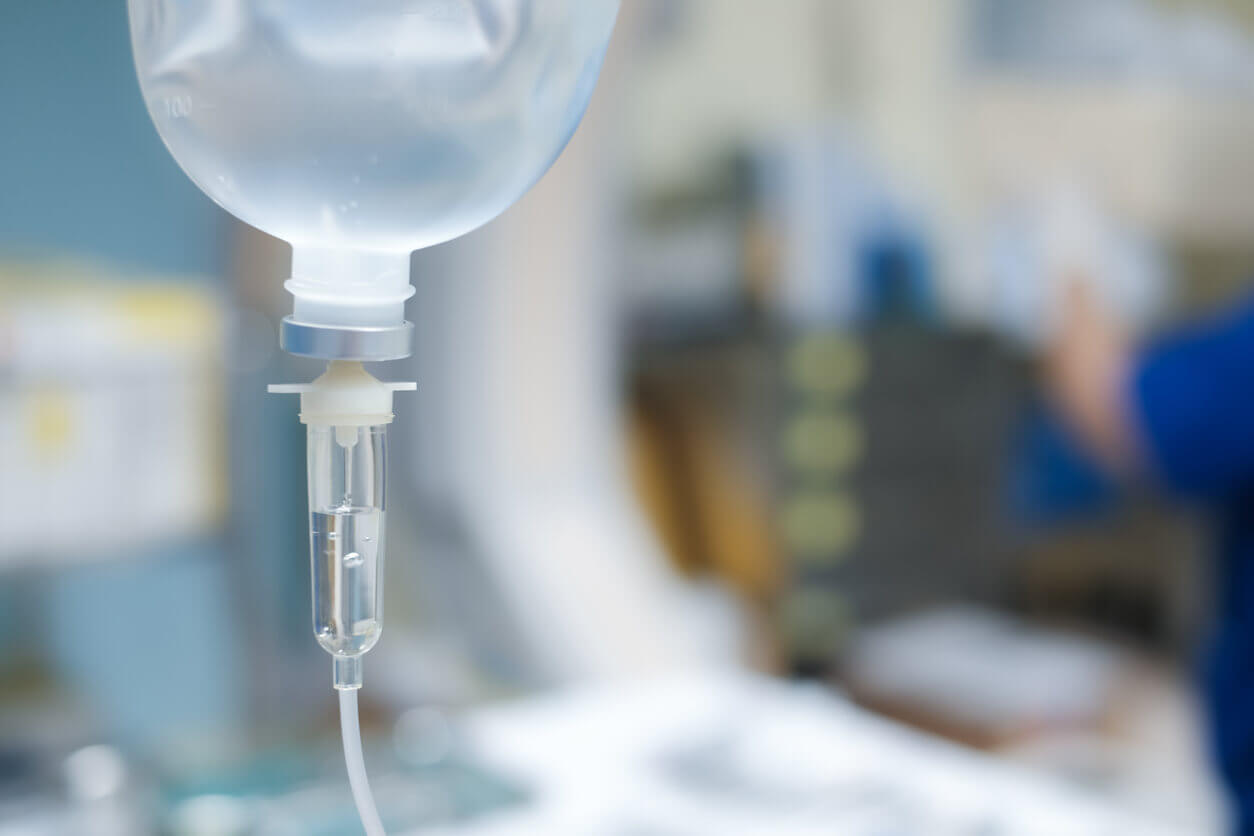 Image of vitamin iv fluid intravenous drop saline drip in an hospital.